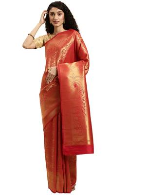 red woven silk saree with blouse 1