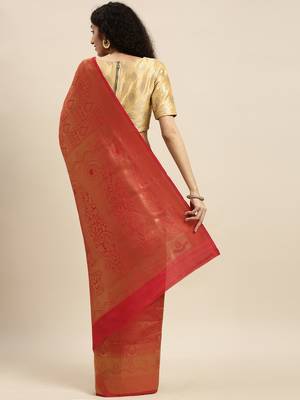 red woven silk saree with blouse 2