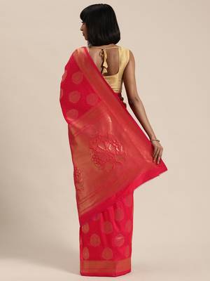 pink woven  silk saree with blouse 2