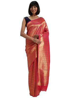 pink woven kanchipuram silk saree with blouse 1