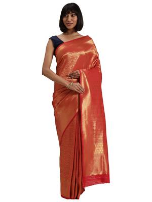 red woven silk saree with blouse 1