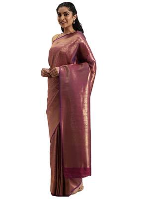 purple woven  silk saree with blouse 1