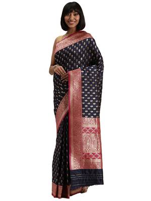blue woven kanchipuram silk saree with blouse 1