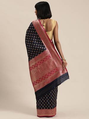 blue woven kanchipuram silk saree with blouse 2