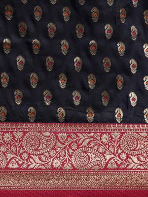 blue woven kanchipuram silk saree with blouse 3