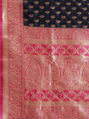 blue woven kanchipuram silk saree with blouse 4