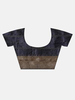 blue woven kanchipuram silk saree with blouse 5