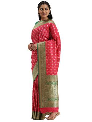 pink woven  silk saree with blouse 1