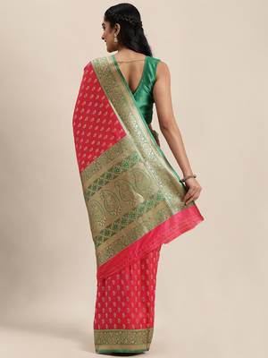 pink woven  silk saree with blouse 2