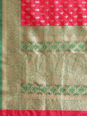 pink woven  silk saree with blouse 4