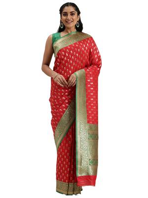 red woven silk saree with blouse 1