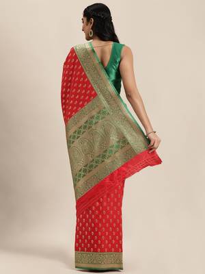 red woven silk saree with blouse 2