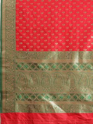 red woven silk saree with blouse 4