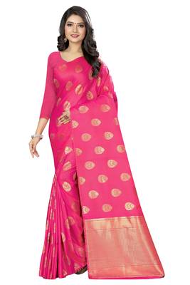 pink woven silk saree with blouse 1
