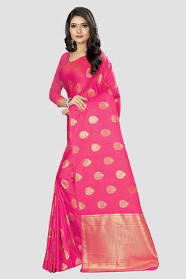pink woven silk saree with blouse 2