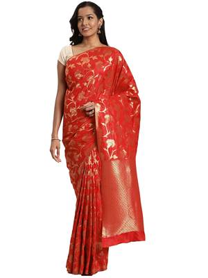 orange woven kanchipuram silk saree with blouse 1