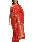 orange woven kanchipuram silk saree with blouse