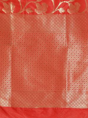 orange woven kanchipuram silk saree with blouse 4