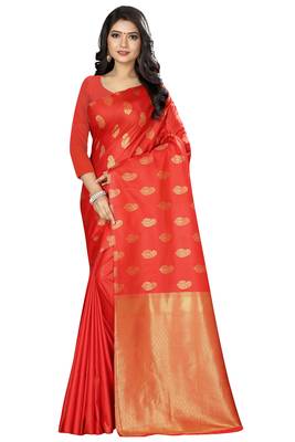 orange woven art silk saree with blouse 1