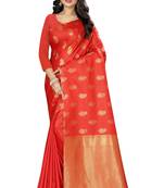 orange woven art silk saree with blouse