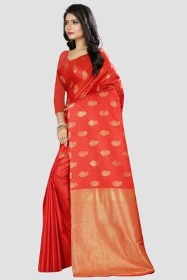 orange woven art silk saree with blouse 2
