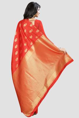 orange woven art silk saree with blouse 3