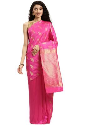 pink woven kanchipuram silk saree with blouse 1