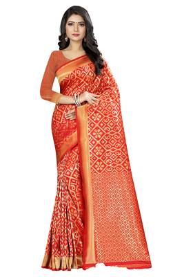 red woven  silk saree with blouse 1