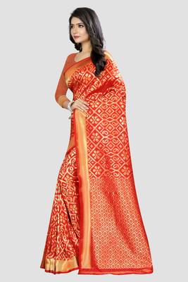 red woven  silk saree with blouse 2