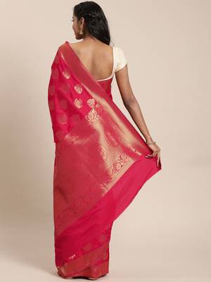 pink woven silk saree with blouse 2