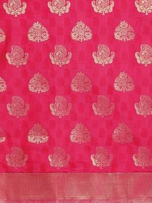pink woven silk saree with blouse 3