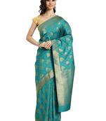 green woven  silk saree with blouse