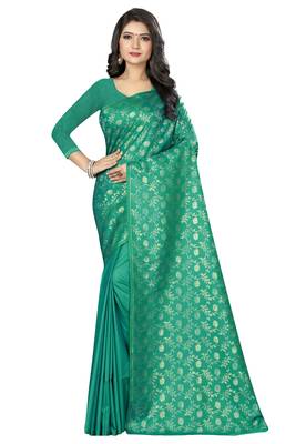 green woven art silk saree with blouse 1