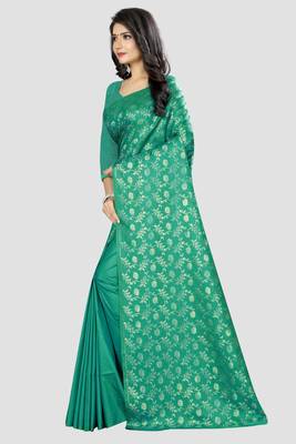 green woven art silk saree with blouse 2