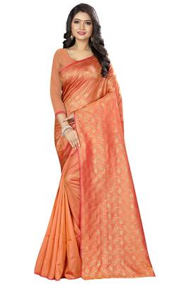 peach woven art silk saree with blouse 1