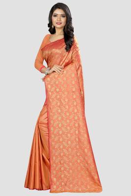 peach woven art silk saree with blouse 2