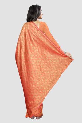 peach woven art silk saree with blouse 3
