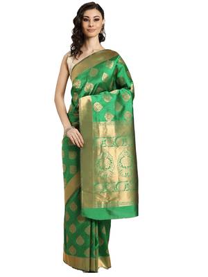 green woven silk saree with blouse 1