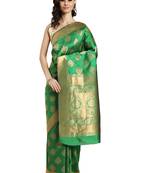 green woven silk saree with blouse