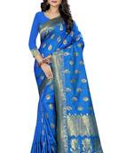 blue woven silk saree with blouse