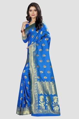 blue woven silk saree with blouse 2