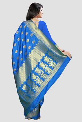 blue woven silk saree with blouse 3