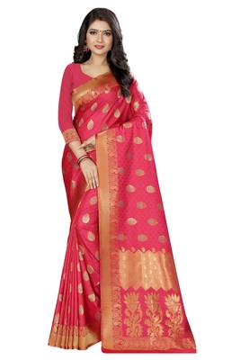 pink woven silk saree with blouse 1
