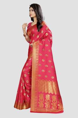 pink woven silk saree with blouse 2