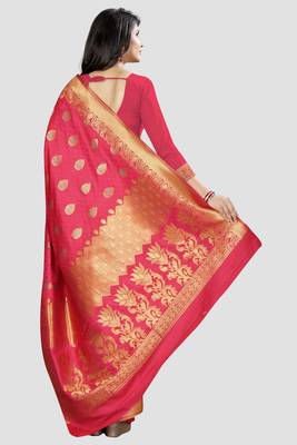 pink woven silk saree with blouse 3