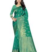 green woven  silk saree with blouse