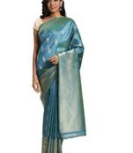 blue woven silk saree with blouse