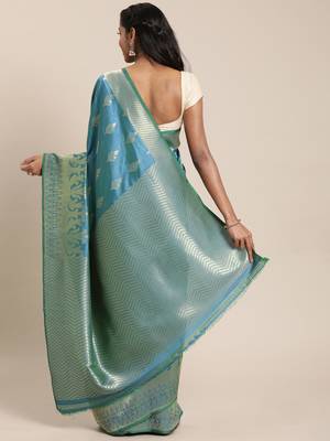 blue woven silk saree with blouse 2