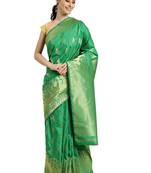 green woven  silk saree with blouse