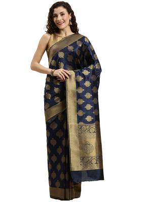 blue woven silk saree with blouse 1